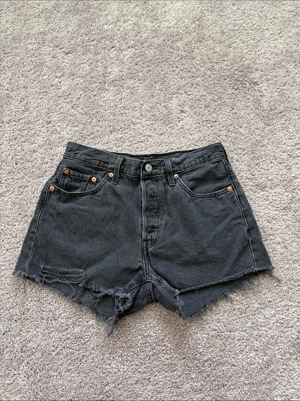 Levi's 501 Black Distressed High-Rise Denim Shorts size 28